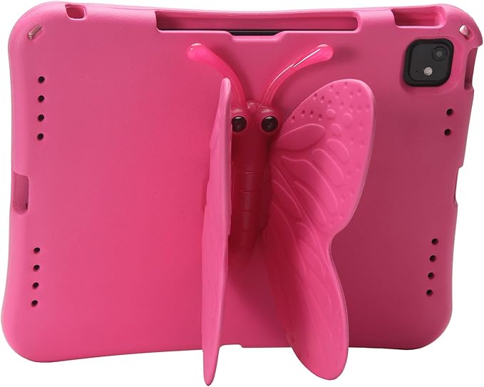 Butterfly Kids Case for iPad Air 13 Inch M3/M2 (2025/2024) iPad Pro 13 (M4) 2024 iPad Pro 12.9 (2022/2021/2020/2018) 3D Cartoon EVA Foam Shockproof Stand Cover for Girls - Magenta