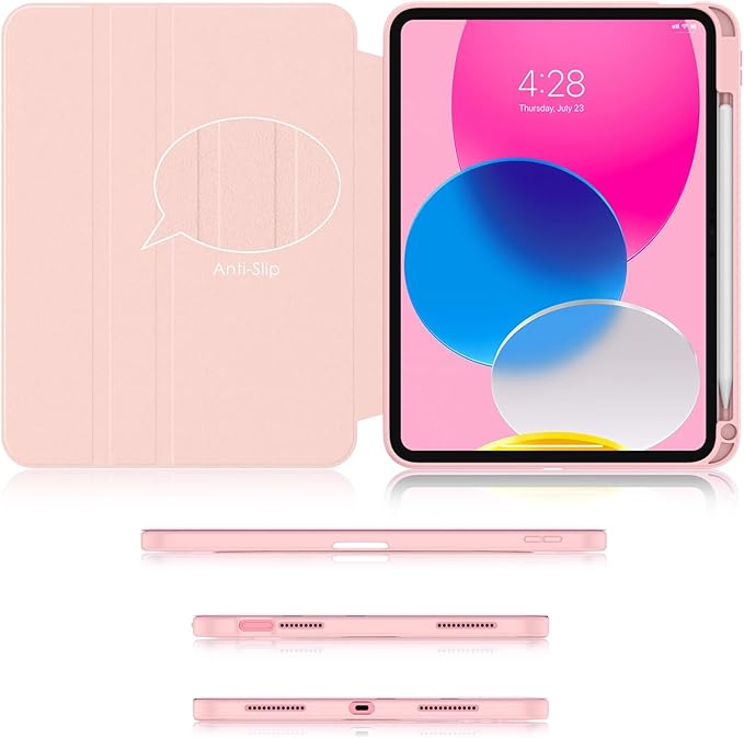Soke Rotating Case for iPad (A16) 11th Generation 2025 iPad 10th Gen 2022 with Pencil Holder [Shockproof + Auto Sleep/Wake] 360 Degree Rotation Clear Back for iPad 11/10.9 - Pink