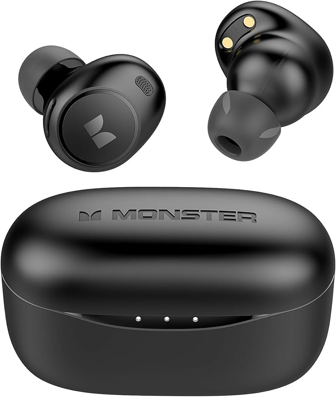 Monster Achieve 300 AirLinksWireless Earbuds Bluetooth 5.3 in-Ear Stereo Headphones Built-in Mic for Crystal Clear Call 32H Playtime Type-C Charging Black