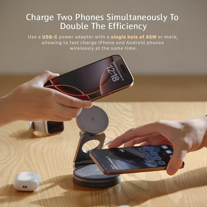ADAM elements Mag 360 Qi2 3-in-1 Foldable Magnetic Charging Station 15W Fast Wireless Charger for iPhone 17 16 15 14 13 12 Series Apple Watch &amp AirPods