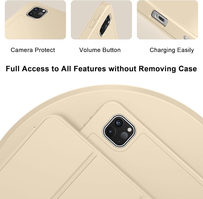 ZryXal New iPad Pro 13 Inch Case (M5) 2025 / (M4) 2024 with Pencil Holder Smart iPad Case [Support Pencil Pro and Pencil (USB-C)] Support Touch ID and Auto Wake/Sleep (Champagne Gold)