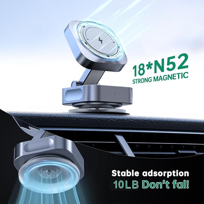 15W Vacuum Wireless Charger Holder Suction Cup Car Charger Stand for iPhone 17 16 15 14 13 12&amp Android Foldable Magnetic Phone Mount Use in Mirror/Dashboard/Windshield