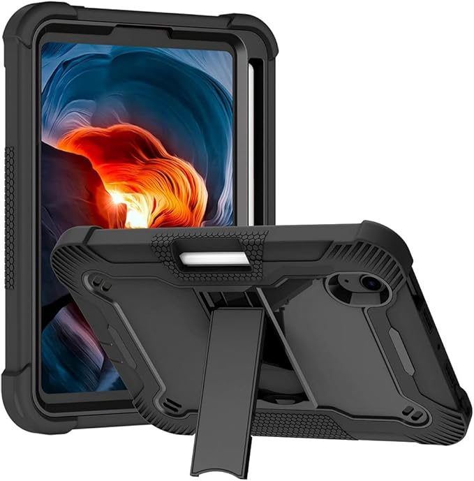 MAKEIT Case for iPad mini 7 (A17 Pro) 2024 iPad mini 6 Case (8.3-Inch2021 Model) with Pencil Holder Heavy Duty Shockproof Full Body Protective Case with Stand for iPad mini 6th/7th Generation Case