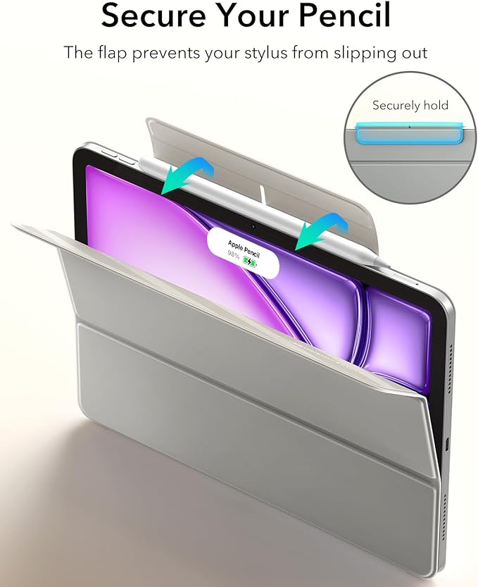 ESR for iPad Air 13 Inch Case M4/M3/M2 (2026/2025/2024) iPad Pro 12.9 Case Powerful Magnetic Attachment Slim Trifold Stand Case Supports Pencil Pro &amp Pencil (USB-C) Rebound Series Gray