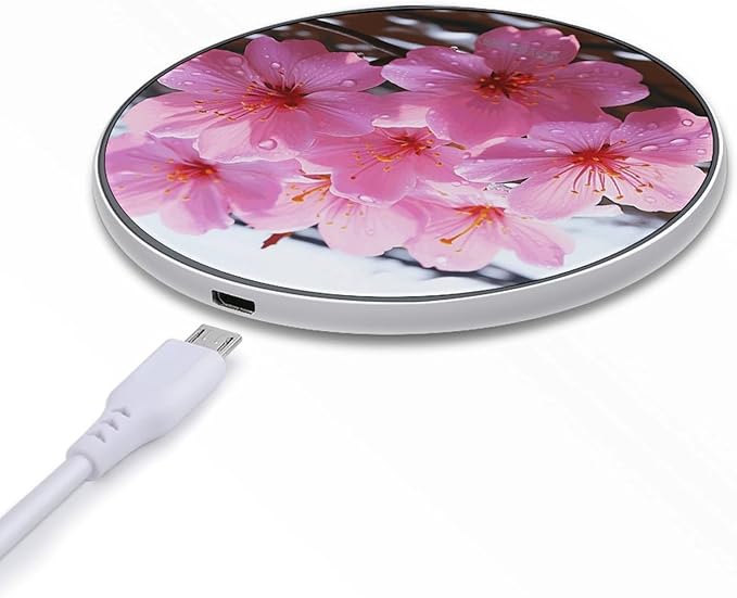 Pink Flower Wireless Charger Fast Wireless Charging Pad with USB Cable 10W Anti-Slip Magnetic Wireless Charger Portable Slim Charger Puck Travel Charging Station
