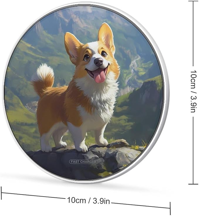 Corgi Dog Standing on Top of A Mountain Phone Charger Magnetic Charging Pad Anti-Slip with USB Cable
