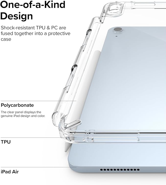 Ringke Fusion Compatible with iPad Air 11 Inch Case (M4 2026 &amp M3 2025 &amp M2 2024) Over Charge Prevention Cover with Pencil Holder for iPad Air 8th 7th 6th 5th 4th Generation - Clear