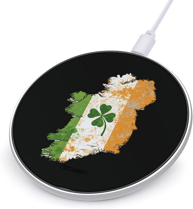 Irish Ireland Map Flag Clovers Fast Portable Charger 10W Funny Graphic Phone Charging Pad with USB Cable