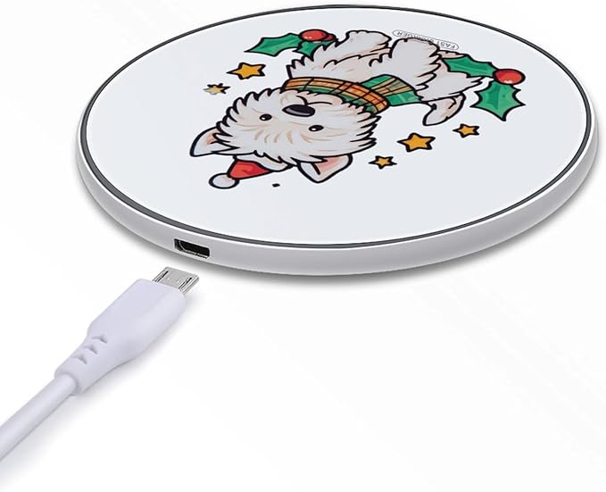 Christmas Westie Dog Fast Portable Charger 10W Funny Graphic Phone Charging Pad with USB Cable