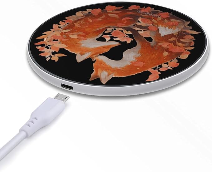 Foxes Love Flowers Leaves Fast Portable Charger 10W Funny Graphic Phone Charging Pad with USB Cable