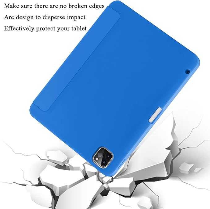 SIWENGDE Cases for iPad Pro 12.9 Case 6th/5th/4th Generation (2022/2021/2020) with Pencil Holder [Apple Pencil Wireless Charging] Soft TPU Smart Tri-fold Stand Protective Cover(Blue)