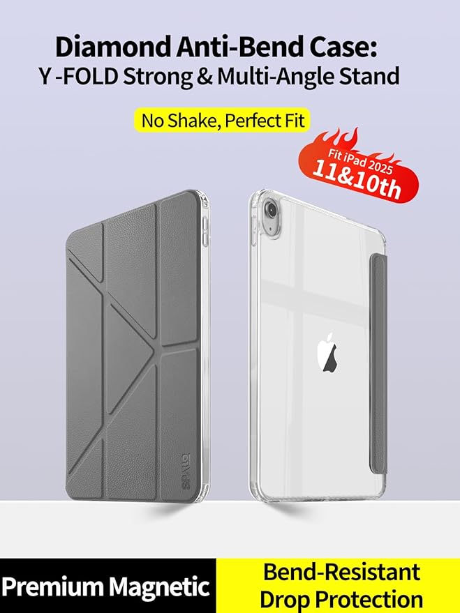 for iPad (A16) 11th/10th Generation Case (2025/2022) - Magnetic Detachable Portrait/Landscape Stand Cover with Hard Shell Back5 Standing AnglesAuto Wake/Sleep Slim &amp LightDark Gray
