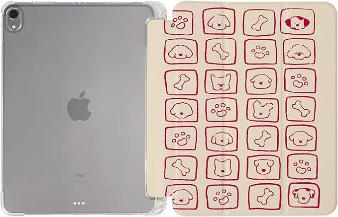 Dog Paw in Pink Checkerboard Case Compatible with IPad 9th 8th 7th Generation 10.9 Inch 2021-2018Funny Cover with Trifold Stand+Pencil Holder for Boys GirlsiPad Air6 11inch 2024