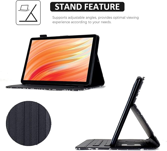 Cute Case For All-New Amazon Kindle Fire HD 10 &amp 10 Plus Tablet (13th/11th Generation 2023/2021 Release) 10.1Vegan Leather Slim Folding Stand Cover with Pocket Auto Wake/SleepBlack NoteBook
