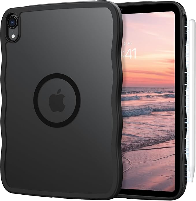 Telaso for iPad mini 7 A17 Pro 2024/iPad Mini 6 2021 8.3 Inch iPad mini 7th/6th Gen Wave Frame Design Magnetic Case Translucent Matte Back Soft TPU Bumper Case for iPad mini 7/Mini 6 Black