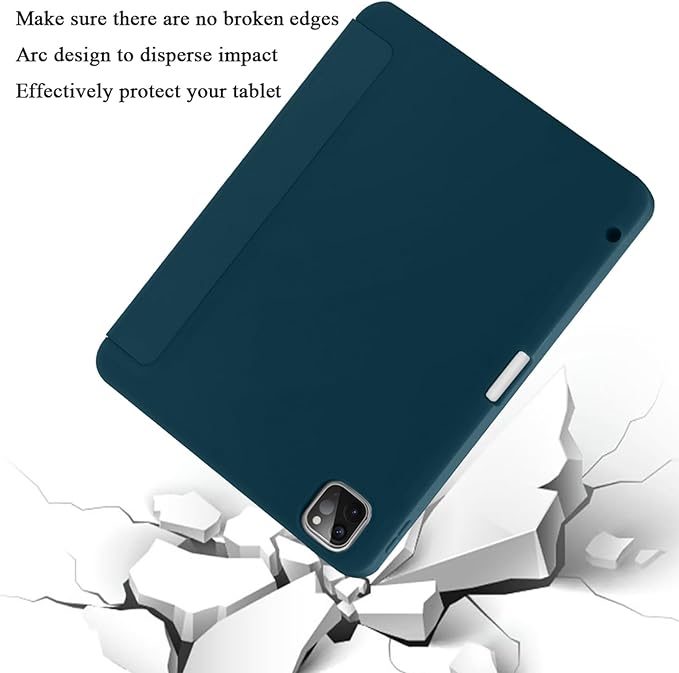 SIWENGDE Case for iPad Pro 12.9 Case 6th/5th/4th Generation (2022/2021/2020) with Pencil Holder [Apple Pencil Wireless Charging] Soft TPU Smart Trifold Stand Protective Cover (Peacock Blue)