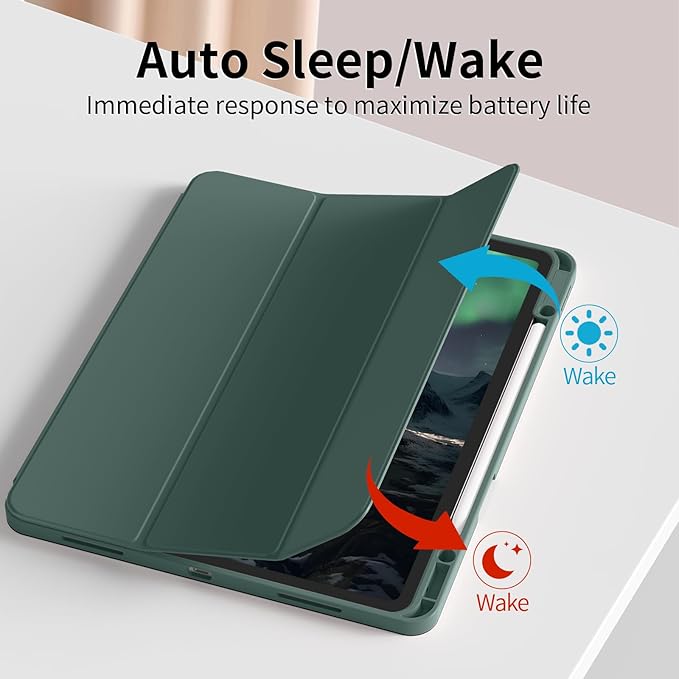 for iPad Pro 13 inch Case (M5/M4) 2025/2024 Slim Protective Cover with Pencil Holder Soft TPU Back Cover Trifold Stand Auto Wake/Sleep A2925 A2926 A3007 A3362 A3359 (Dark Green)