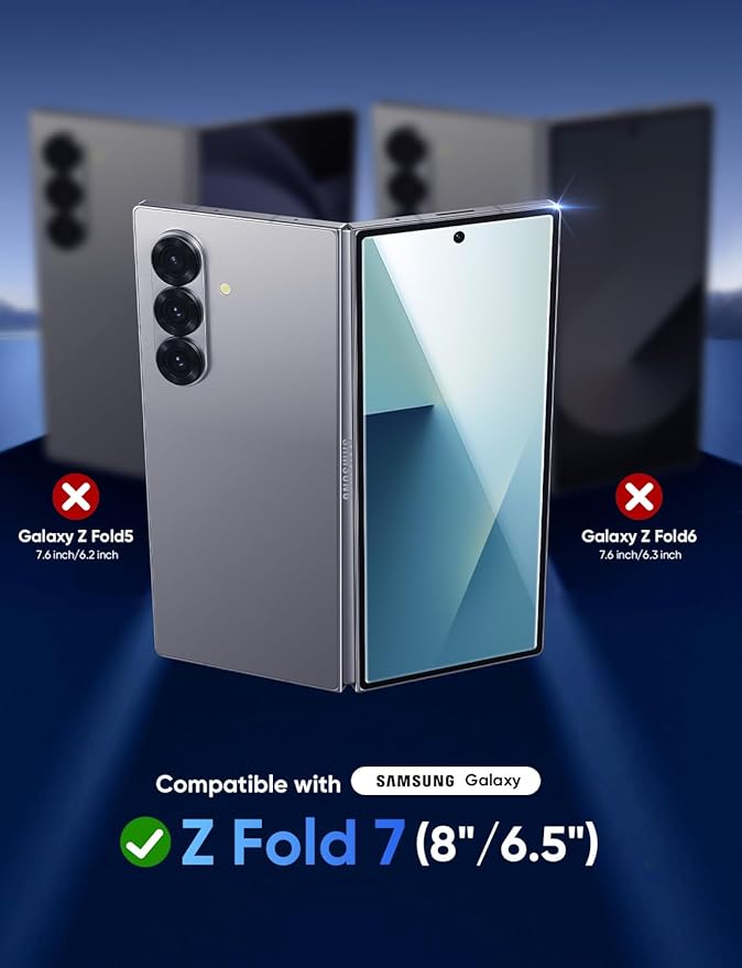 MAGIC JOHN for Samsung Galaxy Z Fold 7 Screen Protector [Not Glass] 2 Pack Inner Flexible PET Films &amp Front Films with Auto Align Mounting Frame Kit Full Coverage Bubble-Free HD Clear