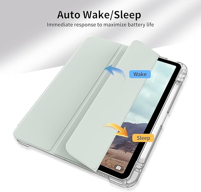 Case for iPad Air 13 Inch M3/M2 (2025/2024) &amp Pro 12.9 Inch 6th/5th/4th/3rd Generation 2022/2021/2020/2018 with Pencil Holder 2 in 1 Detachable Trifold Sliding Cover with Clear Back Shell Green