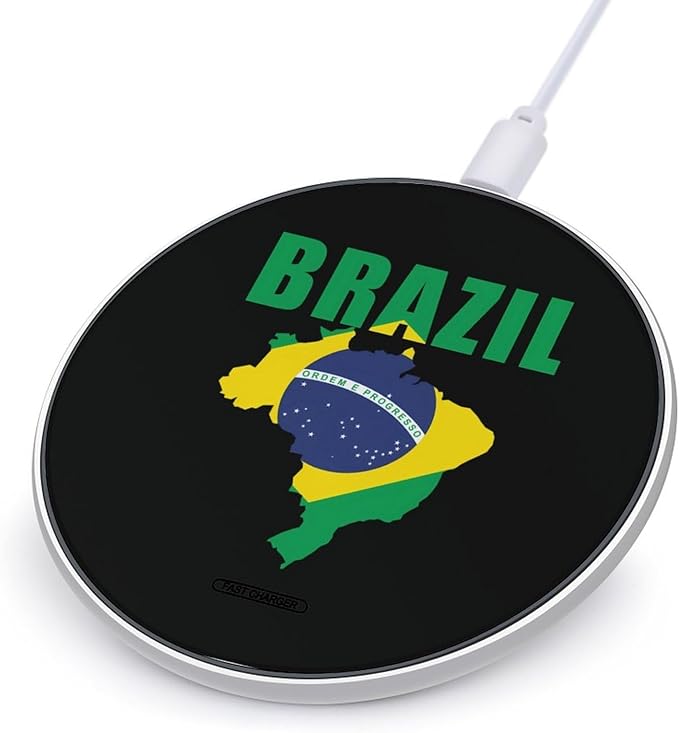 Brazil Brazilian Map Flag Fast Portable Charger 10W Funny Graphic Phone Charging Pad with USB Cable