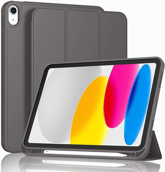 Case for iPad (A16) 11 Inch 2025/iPad 10th Generation 10.9 Inch 2022 Slim Trifold Stand Protective Cover with Pencil Holder and Soft TPU BackSupport Auto Sleep/Wake (Space Gray)