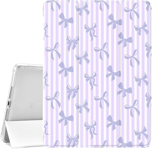 JOYLAND White Pad Case for iPad Air 4/Air 5-10.9 (2020/2022)with Pencil Holder-Auto Wake/SleepStripes&ampPurple Bow Pattern Anti-Scratch Shockproof Premium Folio Stand Case for iPad Air 11''(2024)