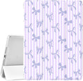 JOYLAND White Pad Case for iPad 5th/6th Generation 9.7 inchwith Pencil Holder-Auto Wake/SleepStripes&ampPurple Bow Pattern Anti-Scratch Shockproof Premium Folio Stand Case for iPad Air 2