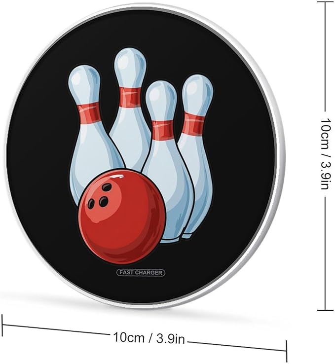 Bowling Pins Ball Fast Portable Charger 10W Funny Graphic Phone Charging Pad with USB Cable