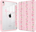 May Chen Slim Case for iPad mini 7 (A17 Pro 7th Generation) 2024 / iPad mini 6 (6th Gen) 8.3 Inch [Built-in Pencil Holder] Shockproof Cover Clear Clear Back Shell Auto Wake/Sleep Bow &amp Rose Flo