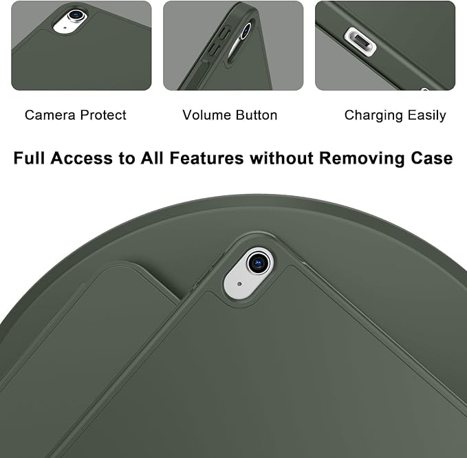Case for iPad (A16) 11 Inch 2025/iPad 10th Generation 10.9 Inch 2022 Slim Trifold Stand Protective Cover with Pencil Holder and Soft TPU BackSupport Auto Sleep/Wake (Dark Green)
