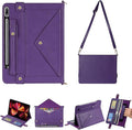 Tablet Carrying Shoulder Bag Case for Samsung Galaxy Tab S8+ Plus/S7+ Plus/ S7 FE 12.4 Retro PU Leather Hand Strap Crossbody Shoulder Strap Cards Holder Pocket S Pen Holder Stand CoverPurple