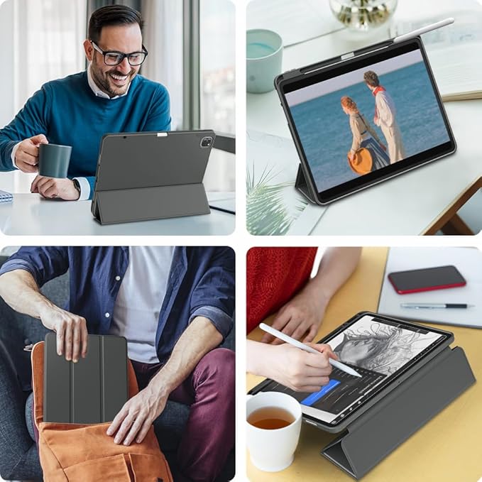 DTTO for iPad Air 13 Inch Case M4/M3/M2 2026/2025/2024 iPad Pro 12.9 Inch Case (6th/5th/4th/3rd Gen) Smart Slim Trifold Stand Soft Cover with Pencil Holder Dark Gray
