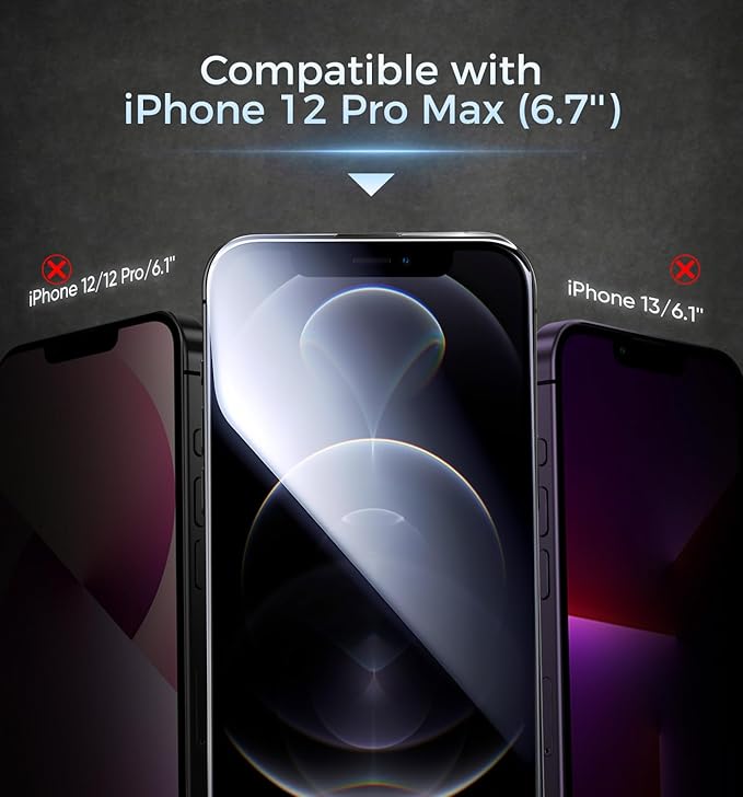 MAGIC JOHN 3rd Gen Upgraded for iPhone 12 Pro Max Privacy Screen Protector 6.7 Inch25°Anti-Spy ScreenShockproof Tempered GlassAuto Dust-RemovalBubble FreeEasy Installation2 Pack