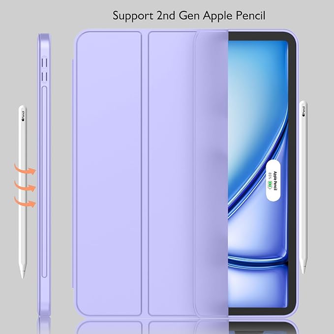 iMieet iPad Air 11 Inch Case M4/M3/M2(2026/2025/2024) iPad Air 5th/4th Generation Case 2022/2020 10.9 Inch with Pencil HolderTrifold Stand Smart Case with Soft TPU Back(Light Purple)
