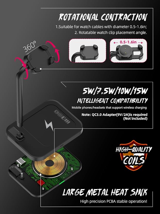 Black Universal Watch Bracket+Wireless charging