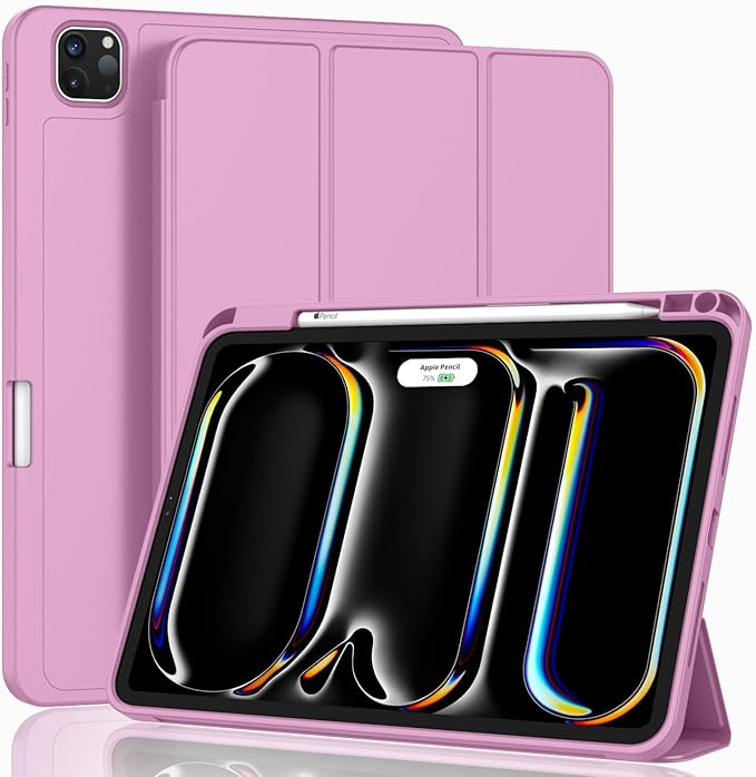 ZryXal New iPad Pro 13 Inch Case (M5) 2025 / (M4) 2024 with Pencil Holder Smart iPad Case [Support Pencil Pro and Pencil (USB-C)] Support Touch ID and Auto Wake/Sleep (Pale Violet Red)