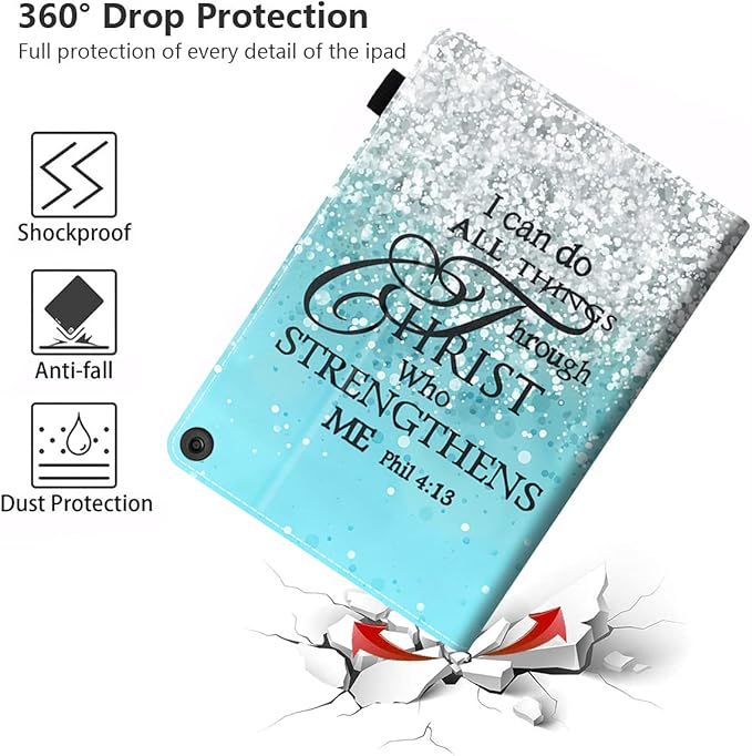 Case for Amazon Fire HD 10 &amp Fire HD 10 Plus Tablet (11th Generation 2021 Release) - Premium PU Leather Cover with Auto Sleep Wake Blue Background Bible Verse Phil 4:13
