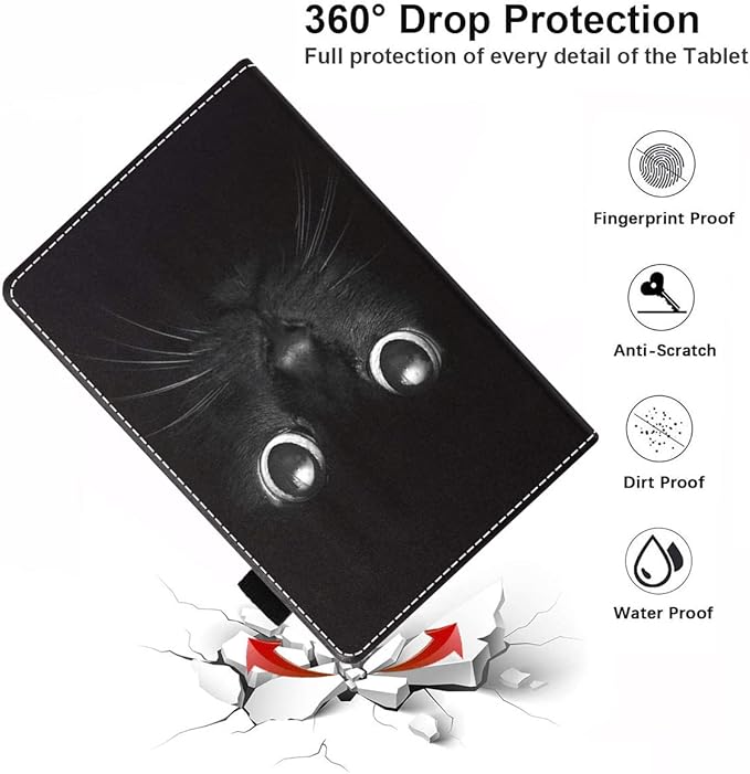 Case for All-New Kindle Fire HD 10/Fire HD 10 Plus Tablet (11th Generation 2021 Release) Premium PU Leather Cover with Card Slot &amp Pencil Holder Cute Black Cat Face