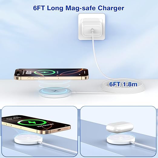 [Apple MFi Certified]Magnetic Wireless iPhone Charger Magsafe Charger6FT 15W Fast Phone Charging Pad Wireless Magnetic Charge for iPhone 17/17Air/16 Pro Max/16 Plus/15 Pro Max/14/13/12/AirPods3/2/Pro