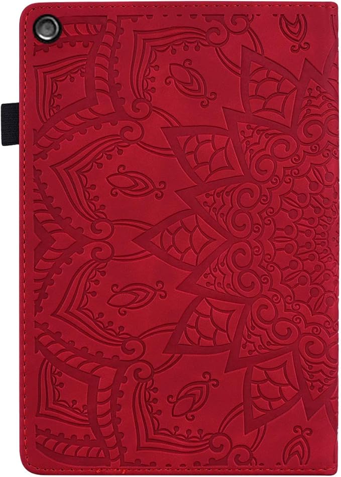 Fire HD 10 Case 9th/7th Generation (2019/2017) 10.1 with Pencil Holder Elastic Band Pocket Multi-Angle Stand Magnetic Folio Wallet PU Leather TPU Shockproof Cover Red Paisley Flower