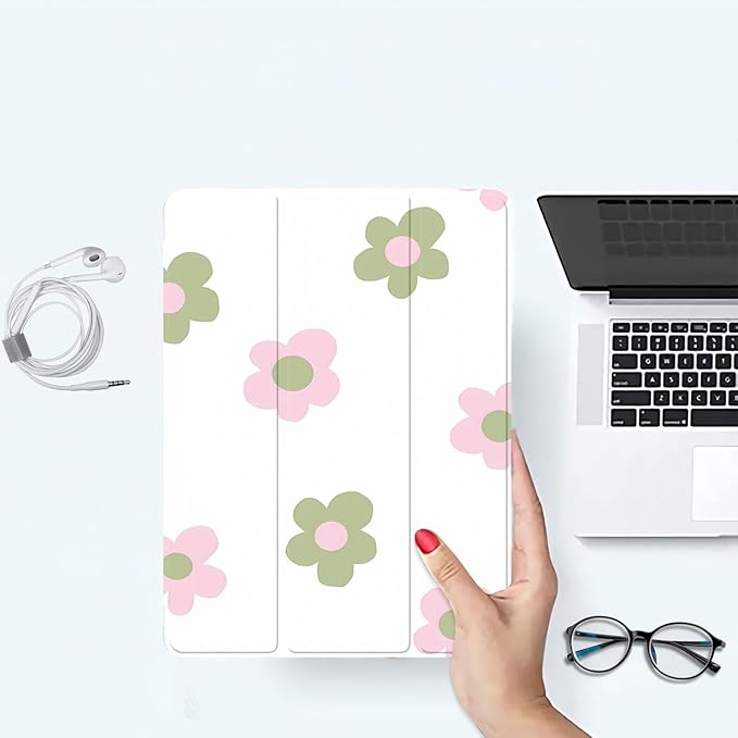 JOYLAND Fresh Colorful Flower Case for iPad Air 11 Inch M3(2025) / M2(2024) iPad Air 5th(2022) / 4th (2020) Gen 10.9 Inch Pencil Holder &amp Clear Transparent Back &amp Trifold Smart White Cover