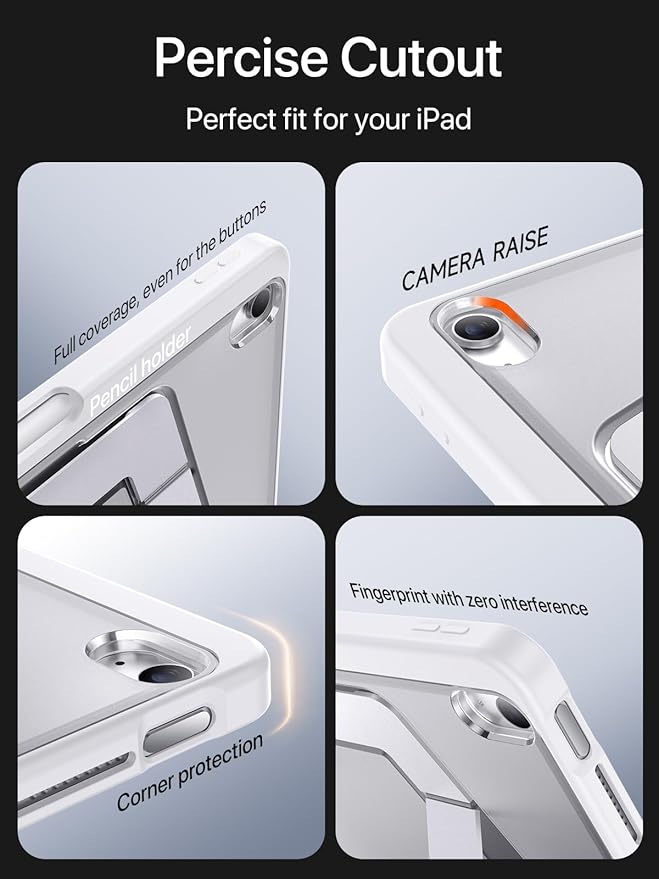 Case for iPad Air 11 inch M4/M3/M2(2026/2025/2024) iPad Air 4/5th Generation Dual Multi-Angle Adjustable Kickstand Full Protective Case with Built-in Pencil Holder (White iPad Air 11 inch)