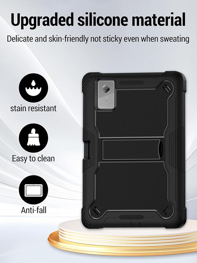 for Lenovo Idea Tab Plus case 12.1 Inch Tablet Shockproof Lightweight Silicone Protective Cover with Stand Child-Friendly Protection Black