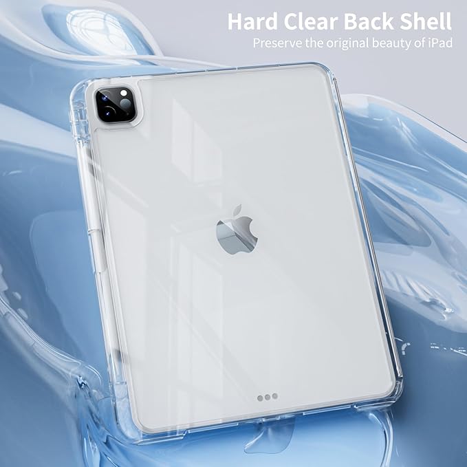 Case for iPad Air 13 Inch M3/M2 (2025/2024) &amp Pro 12.9 Inch 6th/5th/4th/3rd Generation 2022/2021/2020/2018 with Pencil Holder 2 in 1 Detachable Trifold Sliding Cover with Clear Back Shell Blue