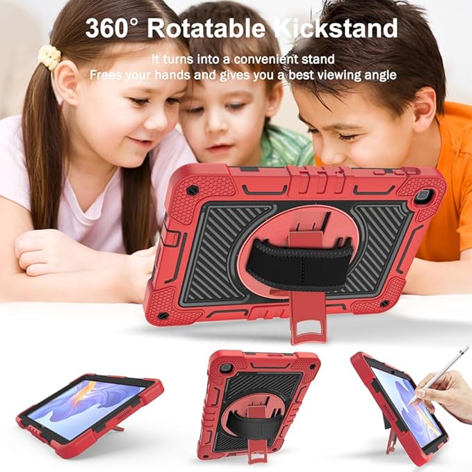 Tablet Case for Honor Pad X8 AGM3-W09HN 10.1 inch Tablet Shockproof Cover with 360° Rotating Stand and Wrist Strap Shoulder Strap Large Red+Black