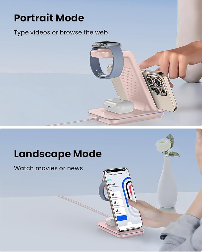 3 in 1 Wireless Charging Wireless Charger Stand for Multiple Apple Devices Wireless Charger for iPhone 17 16 15 14 13 12 11 Pro Max XS XR 8 Apple Watch 11 9 8 7 6 SE 5 4 3 2 AirPods 3/2/Pro