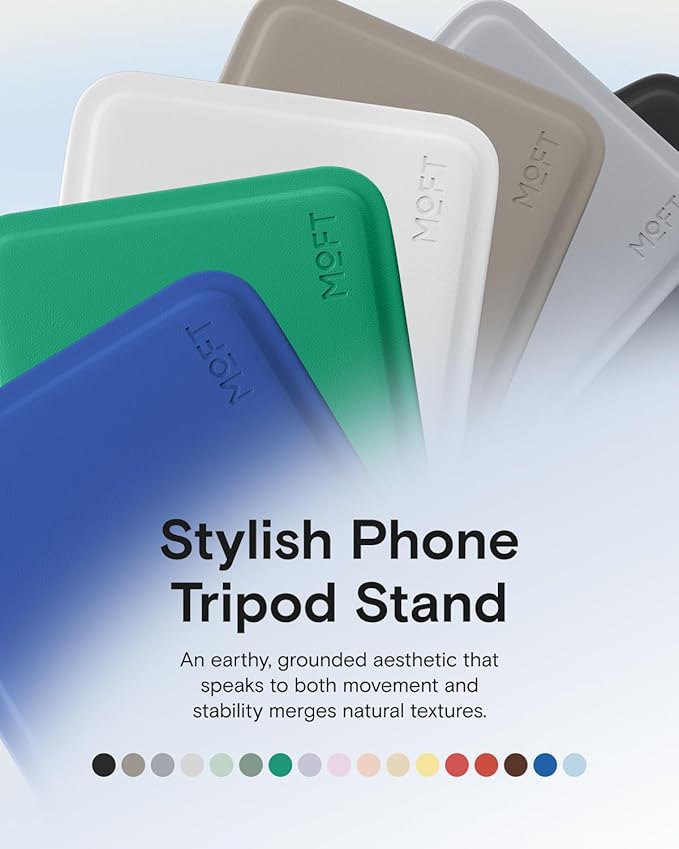 MOFT Phone Stand Magnetic Phone Tripod Stand Stain-Resistant MOVAS Leather &amp Angle Adjustment &amp Strong Magnets Tripod for iPhone 17/16/15/14/13/12 (Included Metal Ring)-Sapphire