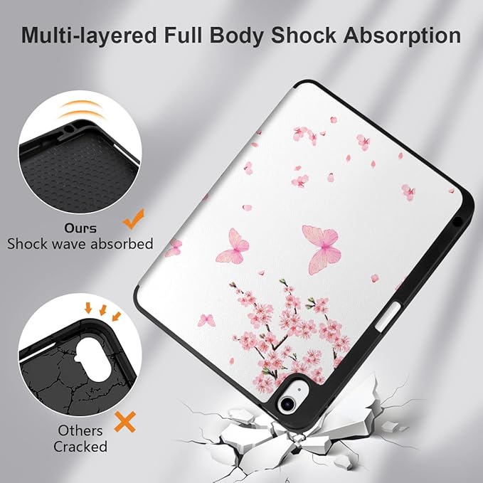 MEEgoodo for M4/M3/M2 iPad Air 11 inch Case 2026 2025 2024Case for iPad Air 5th Generation/iPad Air 4th Gen 10.9 inch 2022 2020 Tablet Cover with Soft TPU Back Shell Cherry Blossoms