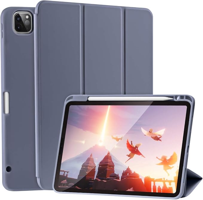 SIWENGDE Cases for iPad Pro 12.9 Case 6th/5th/4th Generation (2022/2021/2020) with Pencil Holder [Apple Pencil Wireless Charging] Soft TPU Smart Tri-fold Stand Protective Cover(Lavender)