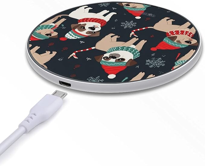 Merry Christmas Dog Wireless Charger Fast Wireless Charging Pad with USB Cable 10W Anti-Slip Magnetic Wireless Charger Portable Slim Charger Puck Travel Charging Station